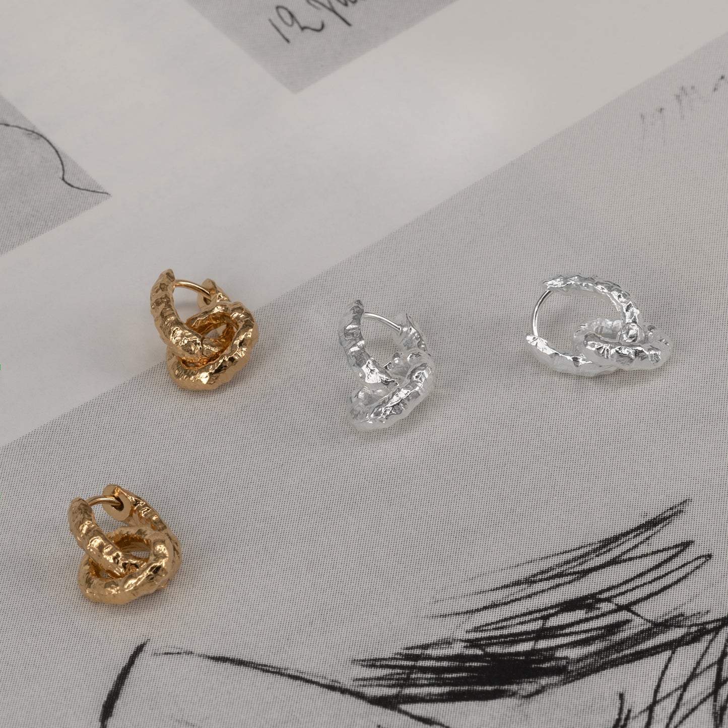 alba hoops handcraftedcph rough molten organic click hoops klikhoops earrings øreringe silver sølv gold plated forgyldt danish design