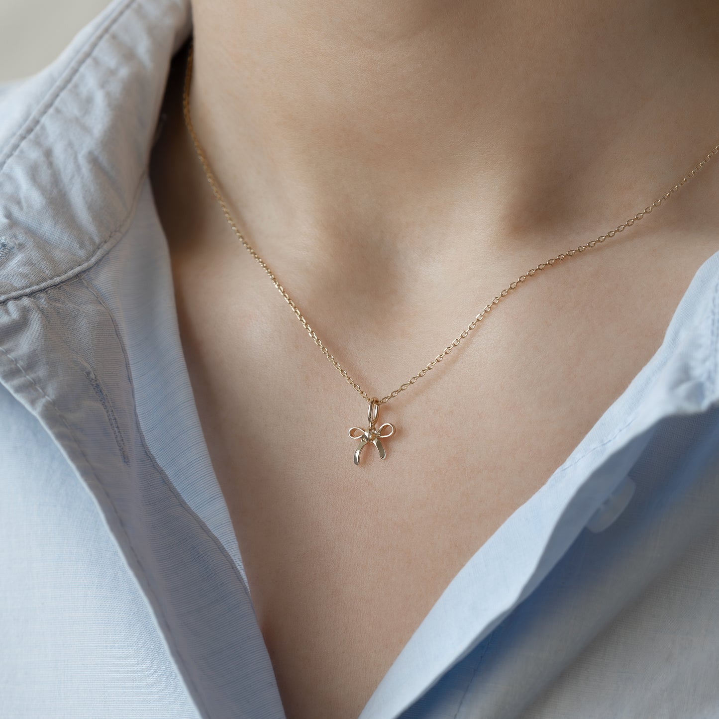 pendant vedhæng 9k guld gold solid gold bow sjøjfe halskæde