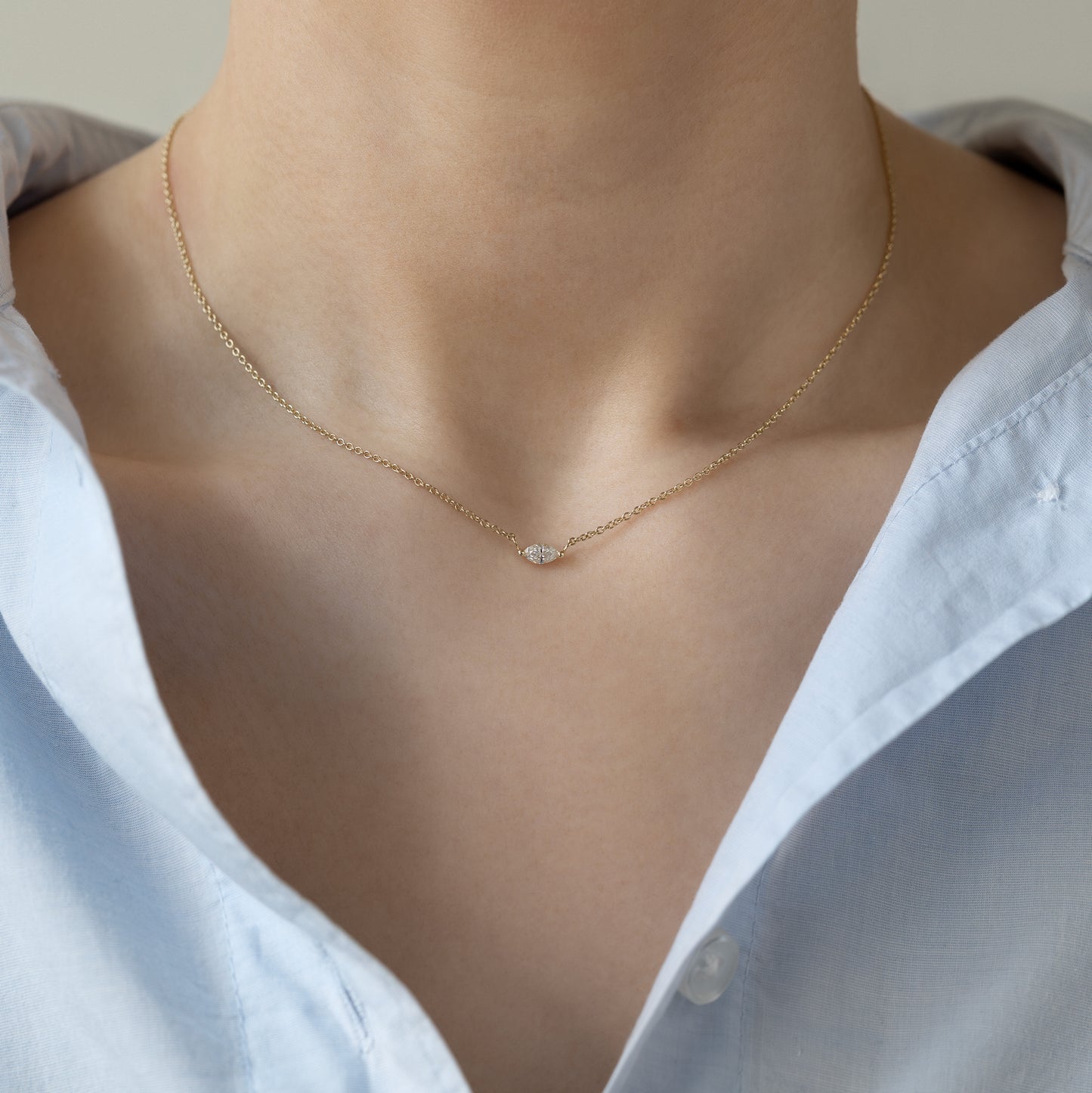 necklace halskæde 9k guld solid gold party fest bryllup gave gift classic design klassisk design timeless  marquise-cut moissanite gemstone