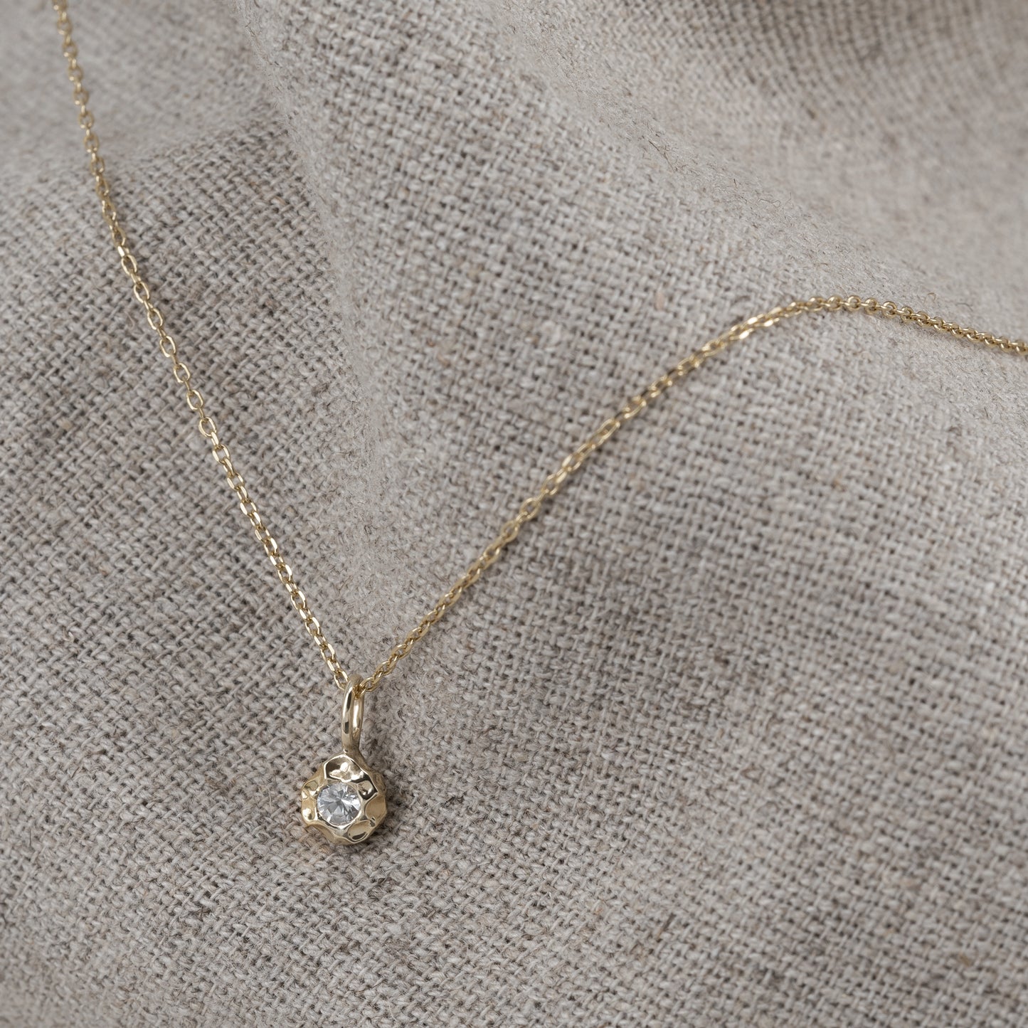 River Charm 375 9k solid gold massivt guld white sapphire hvid safir pendant vedhæng halskæde melted organic smeltet organisk HandcraftedCPH handcrafted Copenhagen handmade Danish design simple elegant