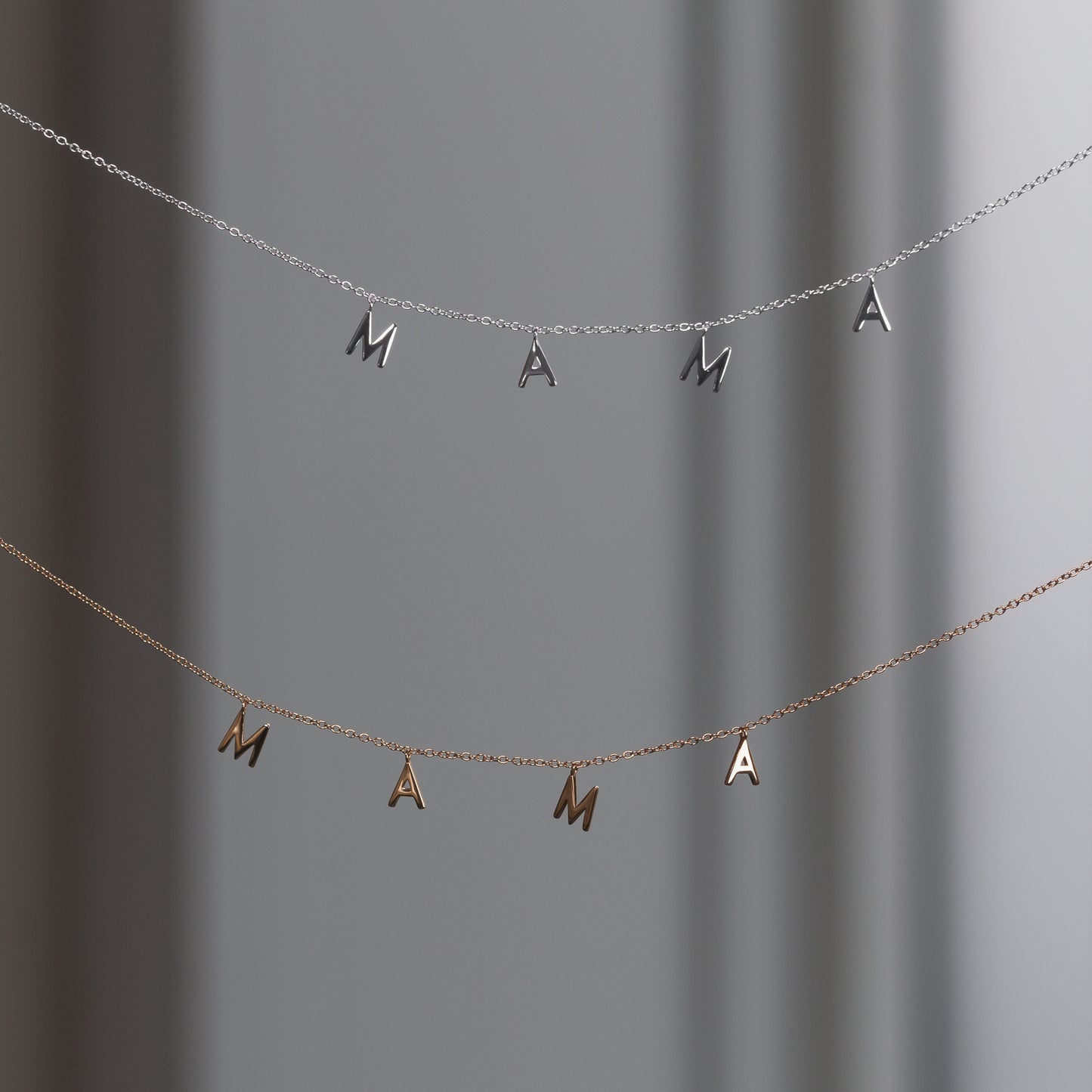 Mama necklace handcraftedcph mor halskæde letter thin diamond cut cable chain letter bogstav mama handmade danish design sølv forgyldt silver 18k gold plated handcrafted