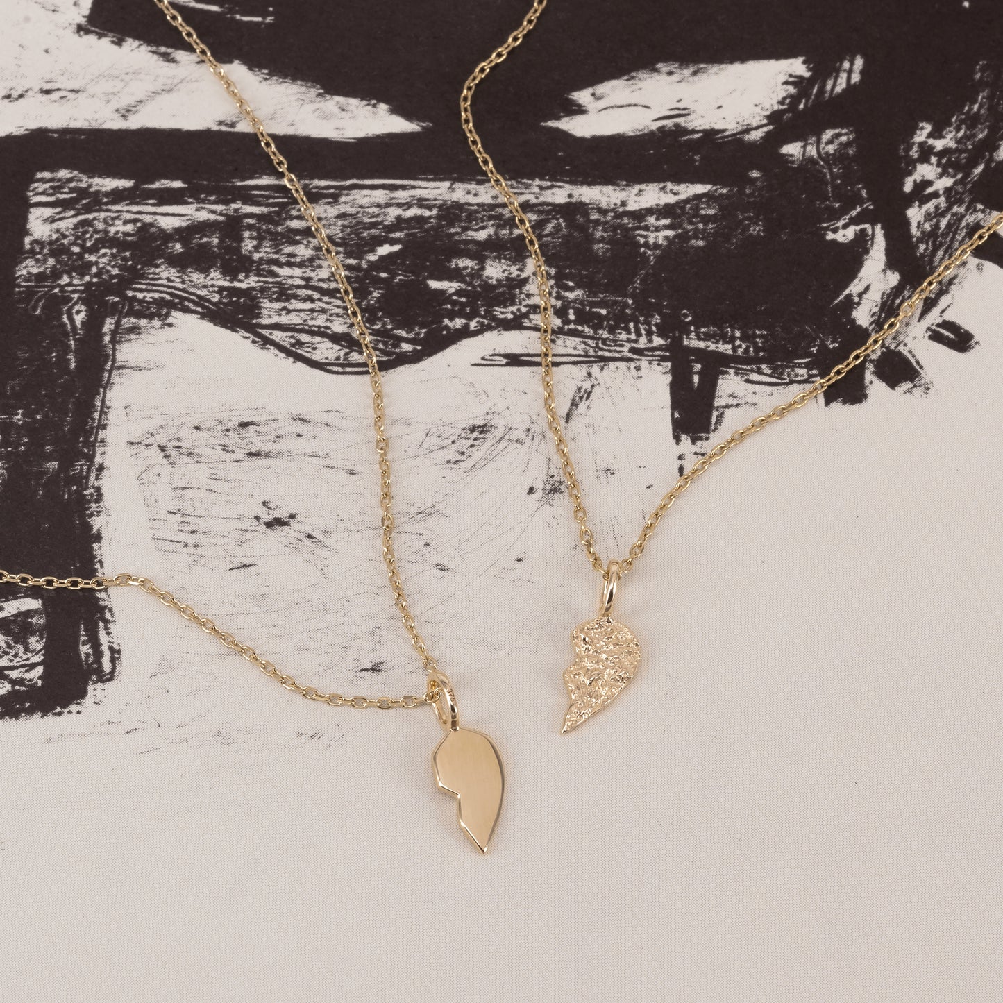 Molten Split Hearts Charm 375 9k solid gold massivt guld pendant vedhæng hjertevedhæng hjerte knækhjerte smeltet organic organisk smooth HandcraftedCPH handcrafted Copenhagen handmade friendship best friends cute petit