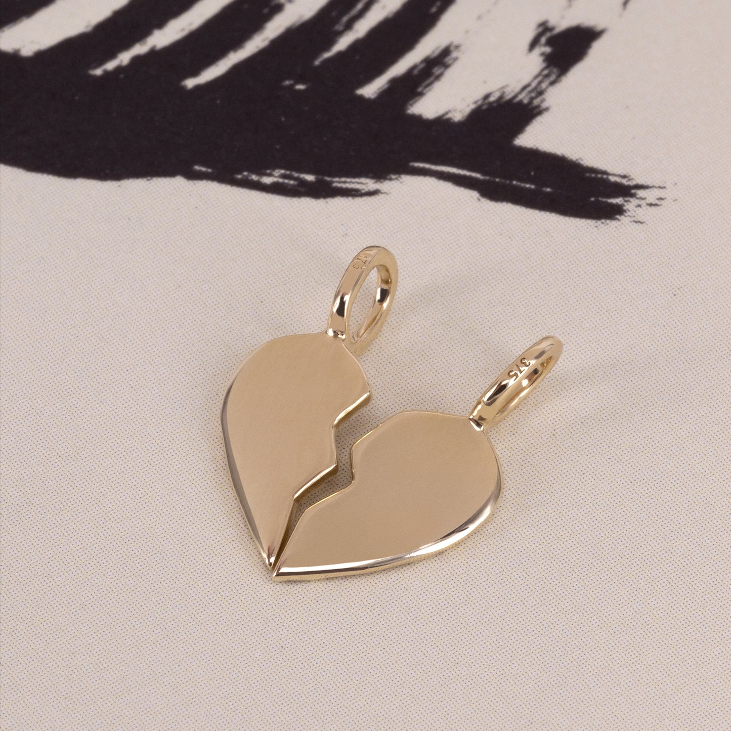 Molten Split Hearts Charm 375 9k solid gold massivt guld pendant vedhæng hjertevedhæng hjerte knækhjerte smeltet organic organisk smooth HandcraftedCPH handcrafted Copenhagen handmade friendship best friends cute petit