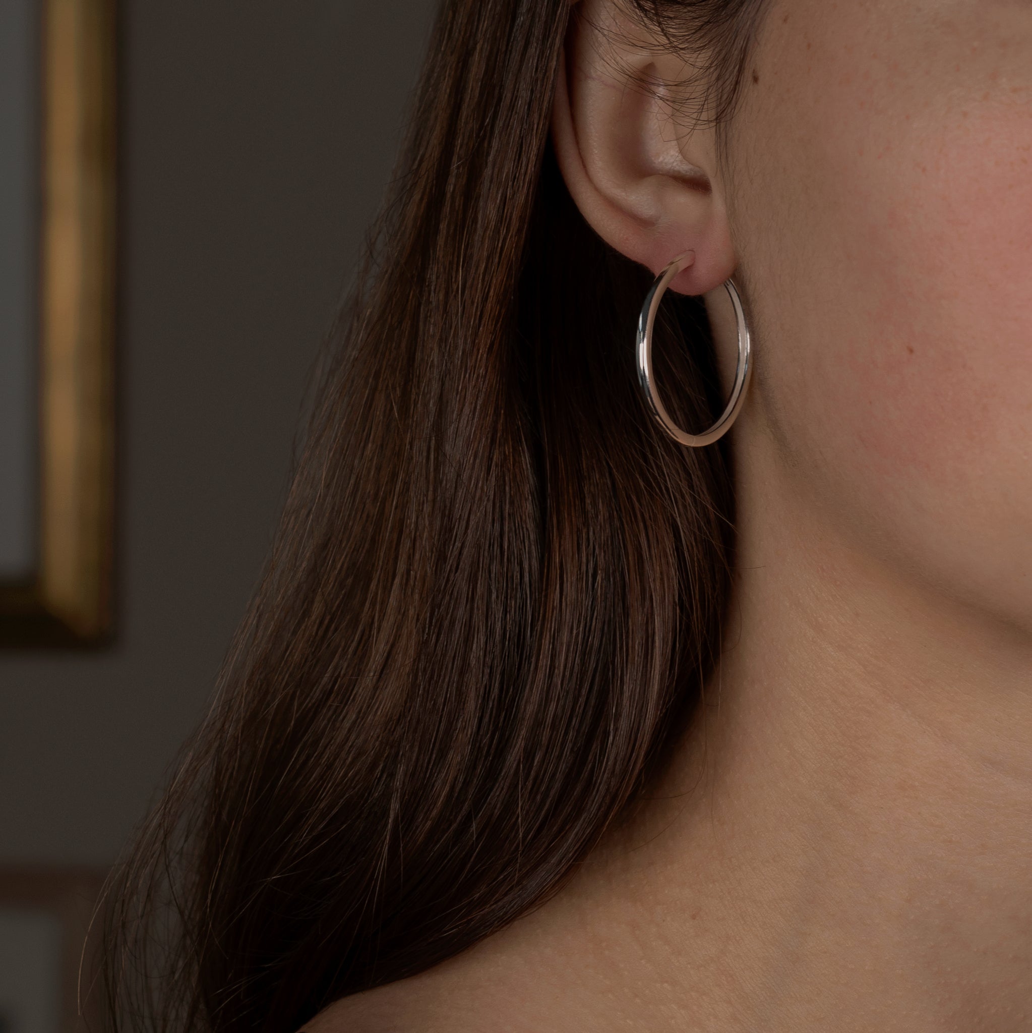 thumbnail image 2 of MATERIA Sterling Silver 925 Diamond-Cut Creole Earrings – 30mm Glitter Silver Hoops 2 of 4