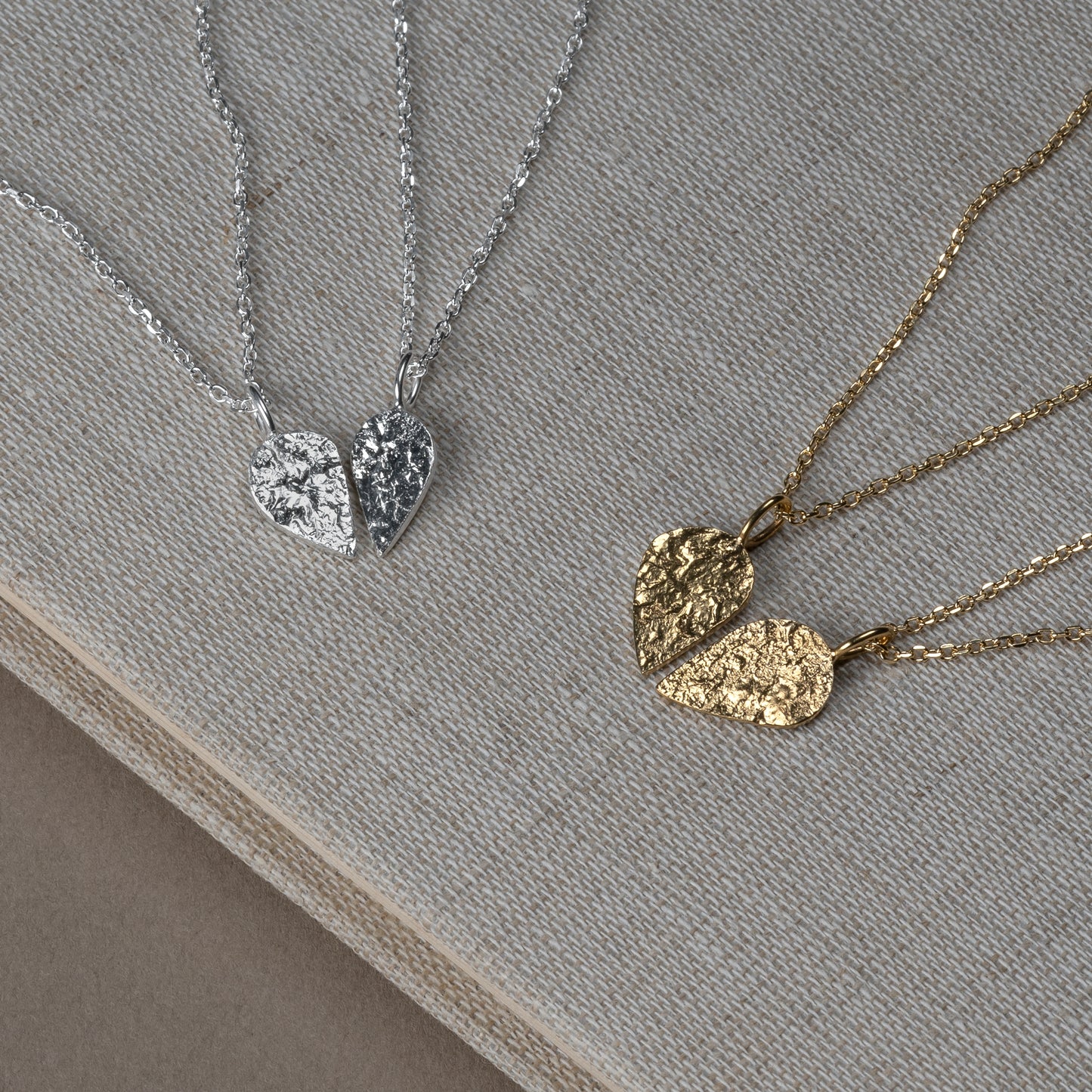 split heart pendants molten organic handmade sterling silver 18k gold plated knækhjerte knækhjerte vedhæng sølv forgyldt organic texture handcraftedcph