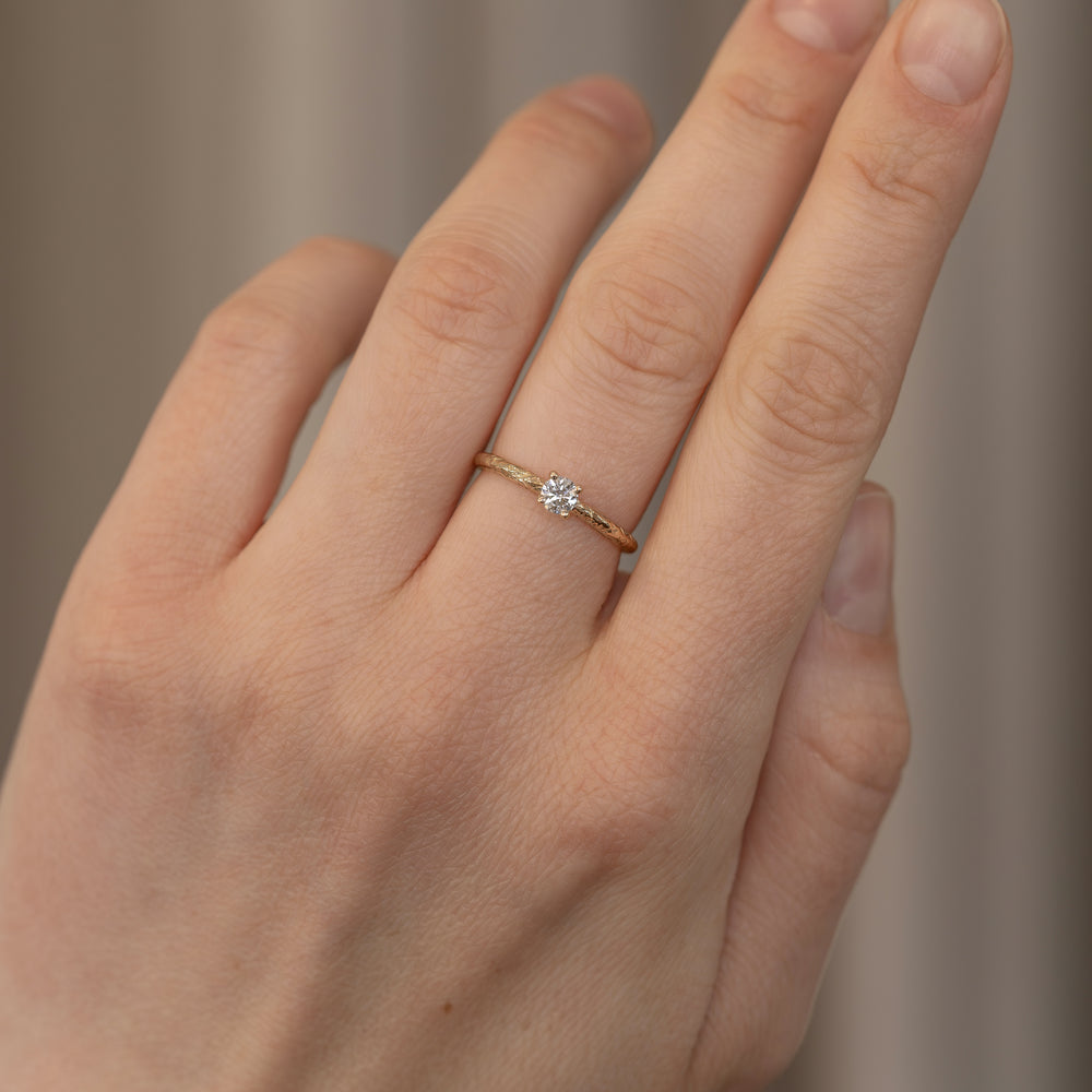 Textured Solitaire Ring - 14k - Made to Order