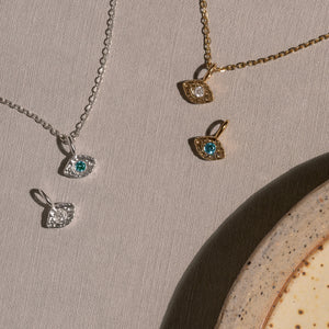 Lia pendant vedhæng halskæde 925 silver 18k gold plated guldbelagt forgyldt sølv sten zirconia krystal feminine eye-shape øje simple simpel modern charm handcraftedcph handcrafted jewelry copenhagen handmade danish design contemporary