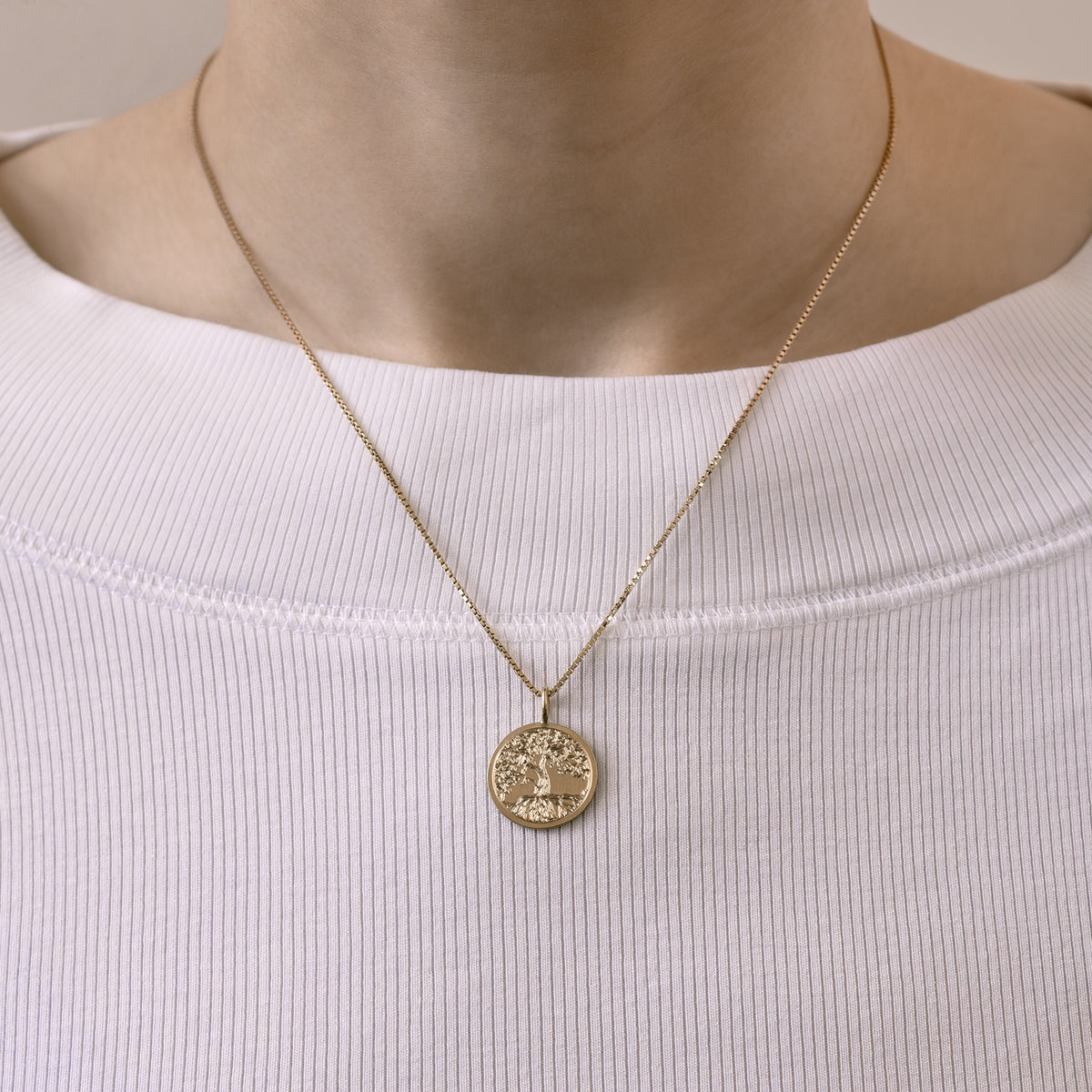 Gold Stainless Steel Tree of Life Pendant - Greek Border Design with Gold Stainless Steel Tree of Life Pendant - Greek Border Design with