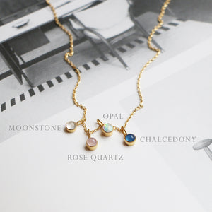 cabochon mini charm pendant handcraftedcph rose quartz rosakvarts chalcedony moon stone månesten opal 925 sterling silver 18k gold plated forgyldt sølv handmade vedhæng