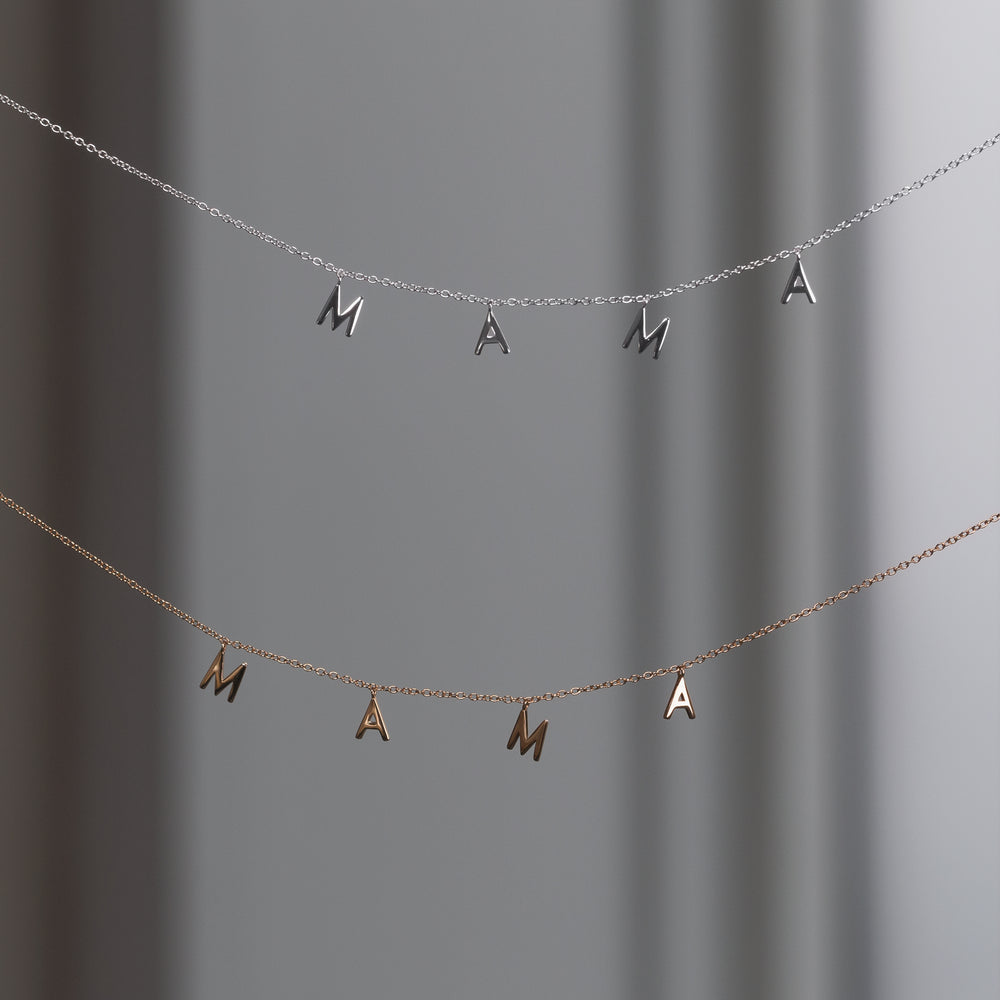 
                  
                    Mama necklace handcraftedcph mor halskæde letter thin diamond cut cable chain letter bogstav mama handmade danish design sølv forgyldt silver 18k gold plated handcrafted
                  
                