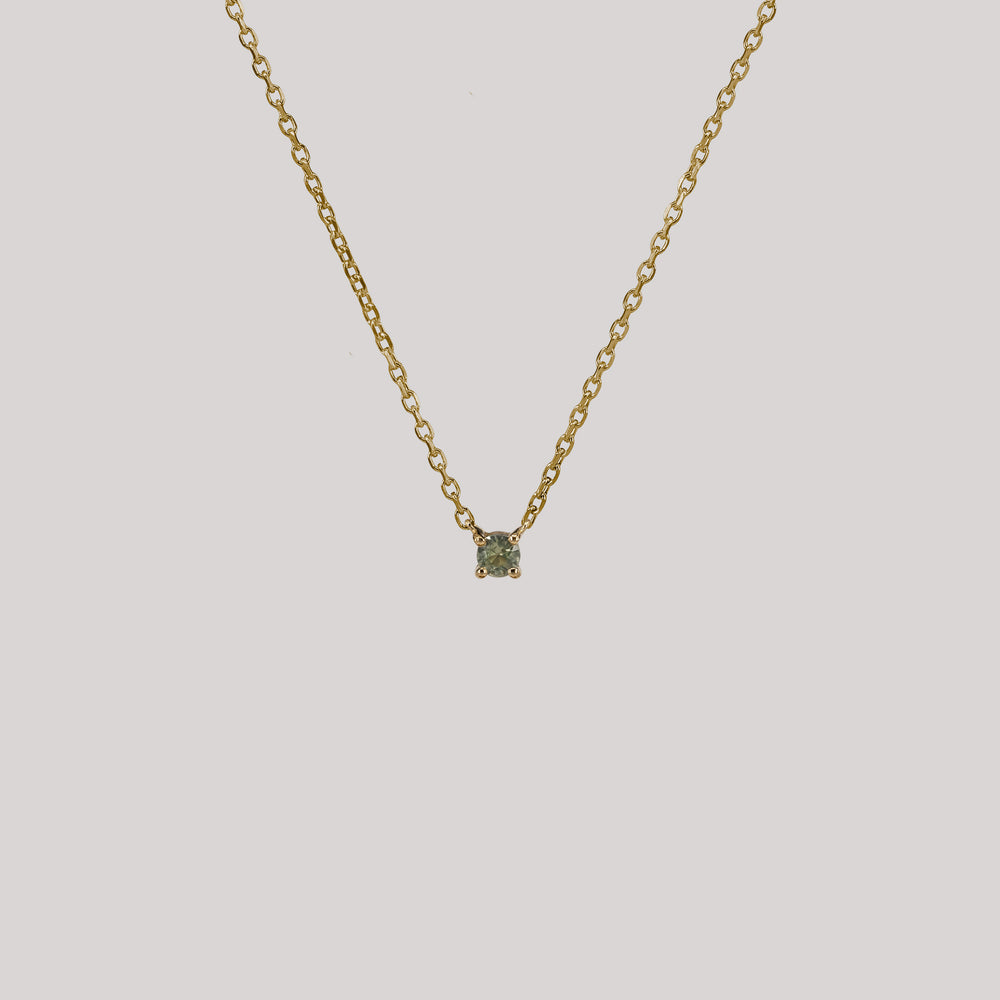 Sophie green necklace handcraftedcph blue sapphire floating 9k solid gold necklace halskæde ren massiv guld safir elegant timeless handmade handcrafted danish design