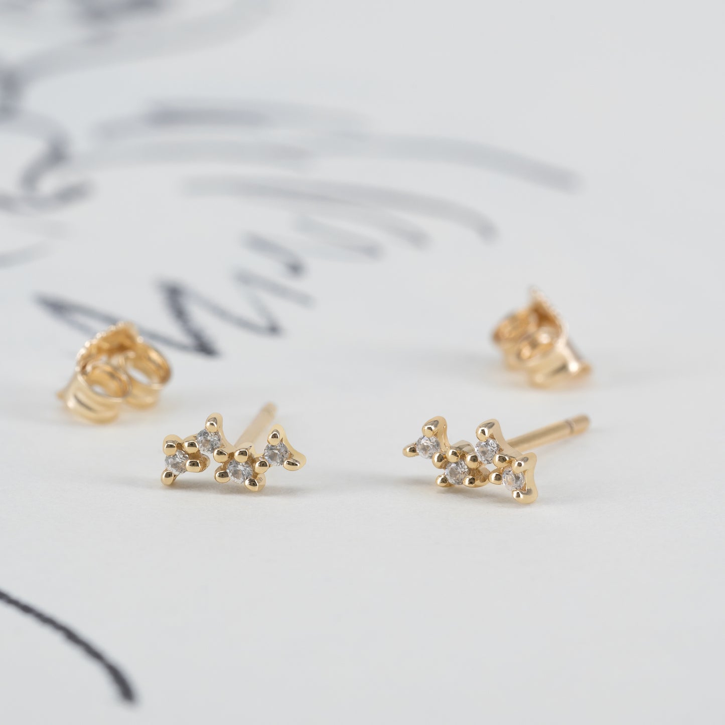 Stella Ear Studs - White Sapphire - 9k