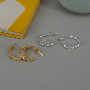 eloise hoops handcraftedcph creoles organic cast swirl rough structure texture silver gold plated 18k handcraftedcph handmade sølv forgyldt guldøreringe golden earrings handcrafted