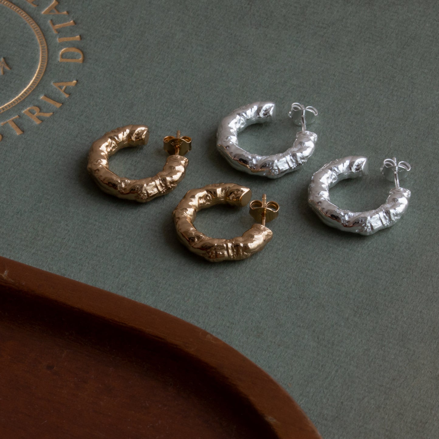 leilani hoops creoles handcraftedcph organic texture molten structured ørering sølv forgyldt hanmade 18k gold plated sterling silver danish design handcrafted